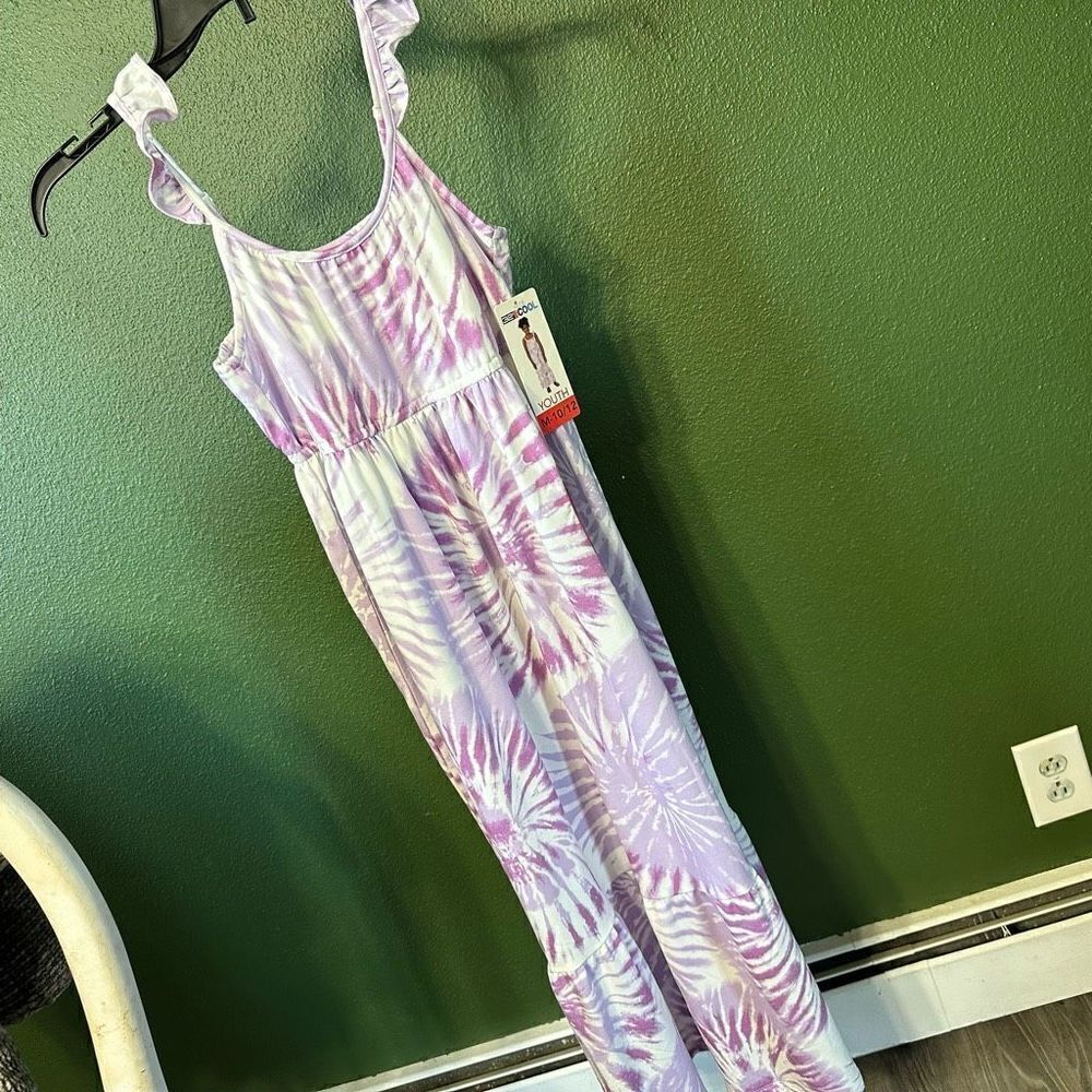 NWT Medium 10-12 youth purple tie dye spaghetti strap Maxi dress